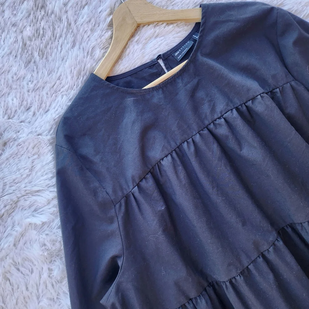 Asos Design Black Cotton‎ Tiered Babydoll Dress